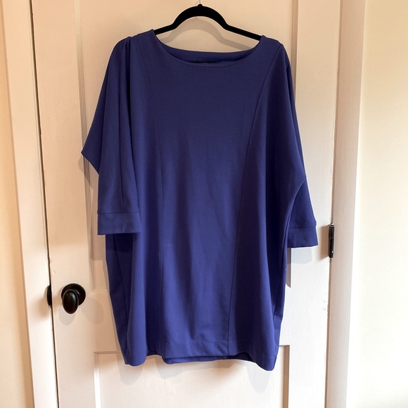 Purple stretch 3/4 sleeve shift dress - Picture 1 of 10